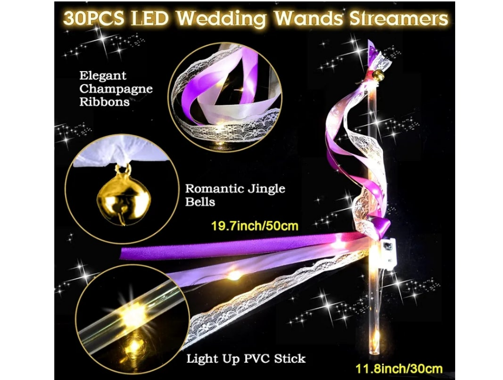 Light Up Wands,Wedding Wands with 3 Colorful Flashing Modes,LED Silk Fairy Wands with Bells,Glow Ribbon Streamers for Wedding,party 4th of July birthday party