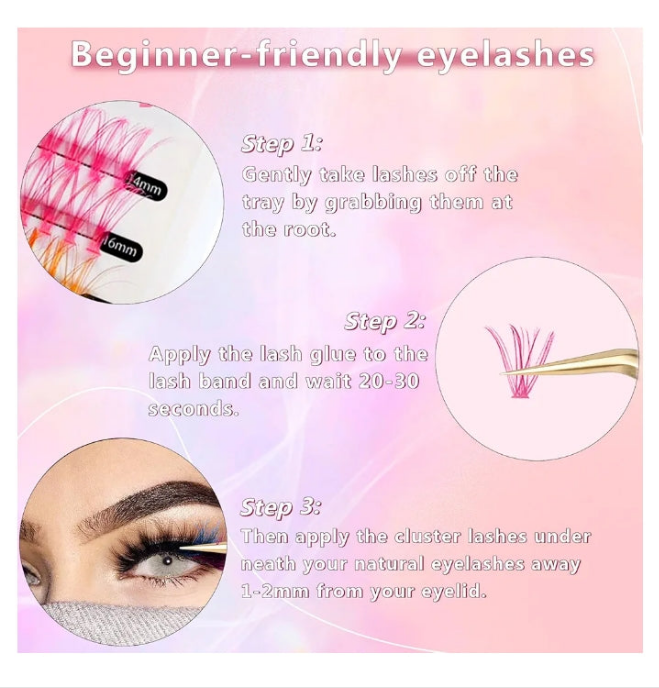 COCOMONEY Colored Lash Clusters, Fake Eyelash Extension Kit, DIY 6 Colors Individual Anime Lashes, Colored False Eye Lashes Kit for Beginners, 14/16mm D Curl Extensions Red, Purple, Green（240pcs)（No Glue）