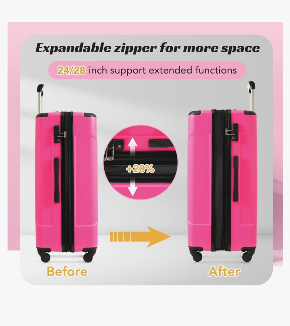 3 Suitcases With Wheels Hardside Luggage Sets 3 Piece, Expandable And Lightweight, Travel Suitcases For Woman And Man