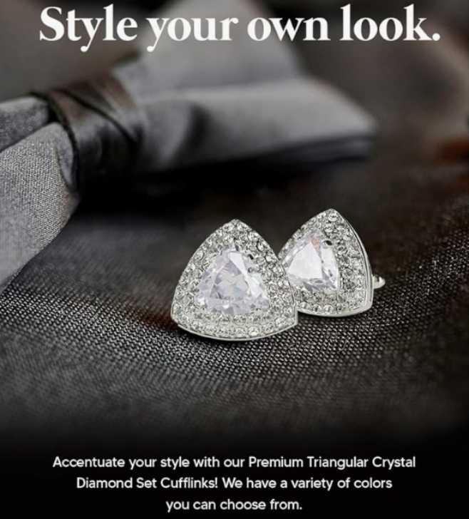 Triangular Crystal Diamond Set Cuff Links