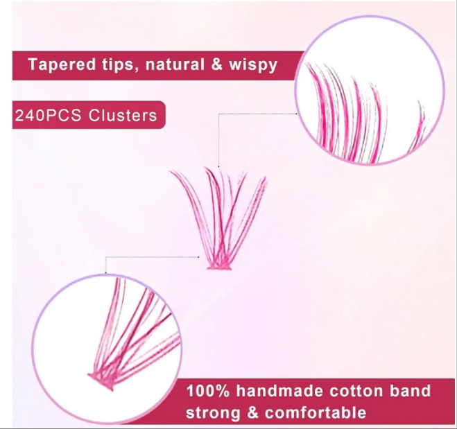 COCOMONEY Colored Lash Clusters, Fake Eyelash Extension Kit, DIY 6 Colors Individual Anime Lashes, Colored False Eye Lashes Kit for Beginners, 14/16mm D Curl Extensions Red, Purple, Green（240pcs)（No Glue）