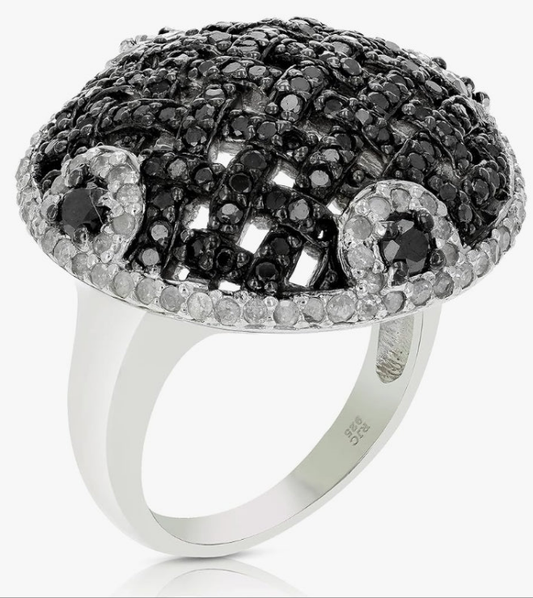 2.30 cttw Black and White Diamond Ring .925 Sterling Silver with Rhodium