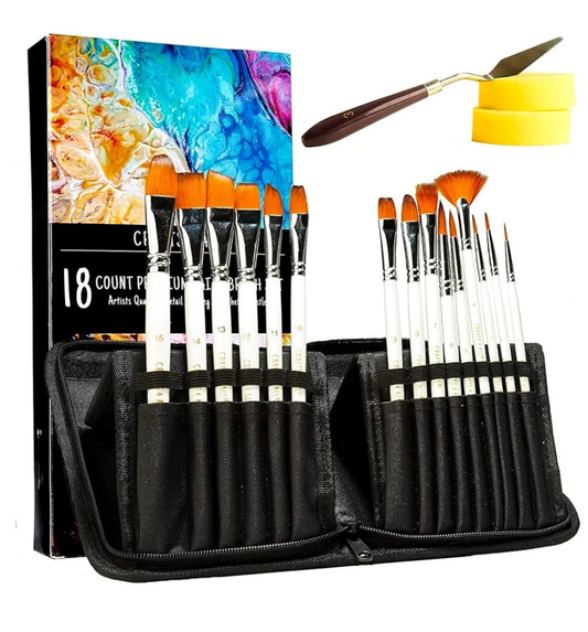 Acrylic Paint Brushes - Pack of 18 Professional, Wide and Fine Tip, Nylon Hair Artist Paintbrushes - Paintbrush Bulk Set for Watercolor, Canvas, Craft, Detail & Oil Painting