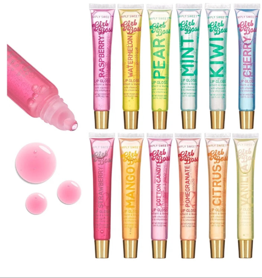 12pc Clear Lip Gloss Pack – Lip Oils with Vitamin E and Essential Oils, Flavored Lip Gloss Clear Tubes, Hydrating Lip Glow Oil, Tinted Lip Oil, Lip Moisturizer