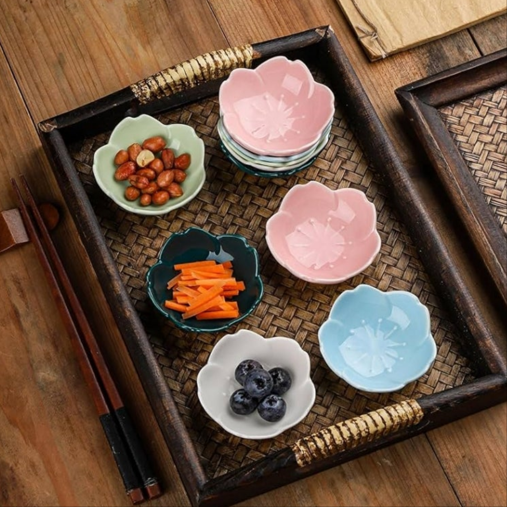 Cherry Blossom Dish Set, Cute Ceramic Plates, Sauce/Seasoning Dish, Sushi Dishes, Soy Dipping Bowl, Dessert, Appetizer Plates, Serving Dish for Kitchen Home