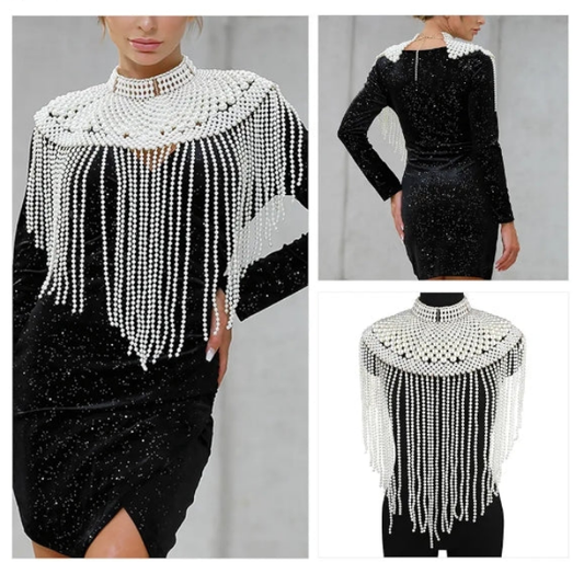 Tassels Pearls Shawl for Wedding Dress Fashion Shoulder Chain for Evening Gown Elegant Body Chain for Formal Occasion