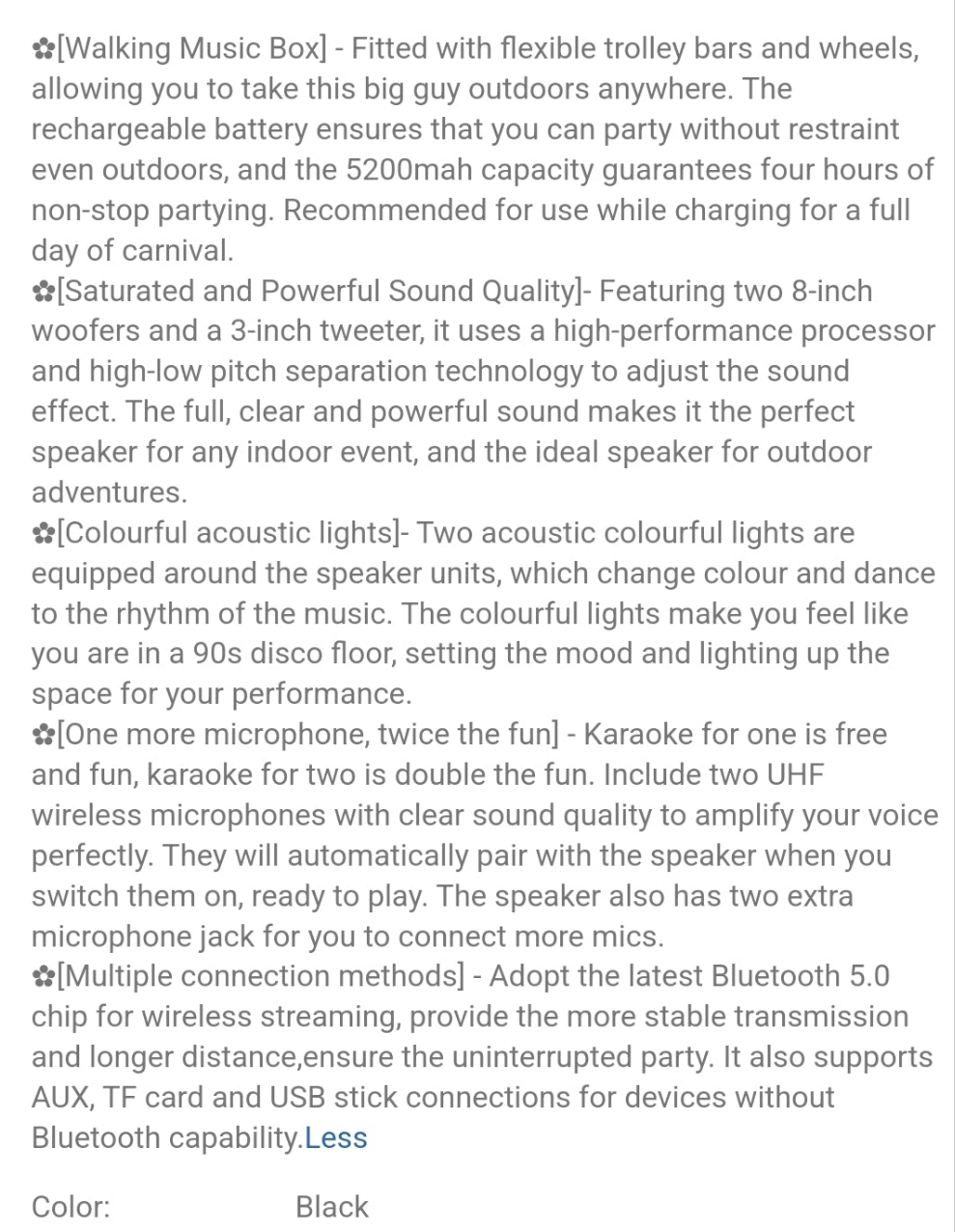 Karaoke Machine With 2 Wireless Microphones For Adults, 8" Big Bluetooth Party Speaker With 500W Peak Power,PA System With DJ Light, Rolling Wheels And Trolley,Perfect For Outdoor