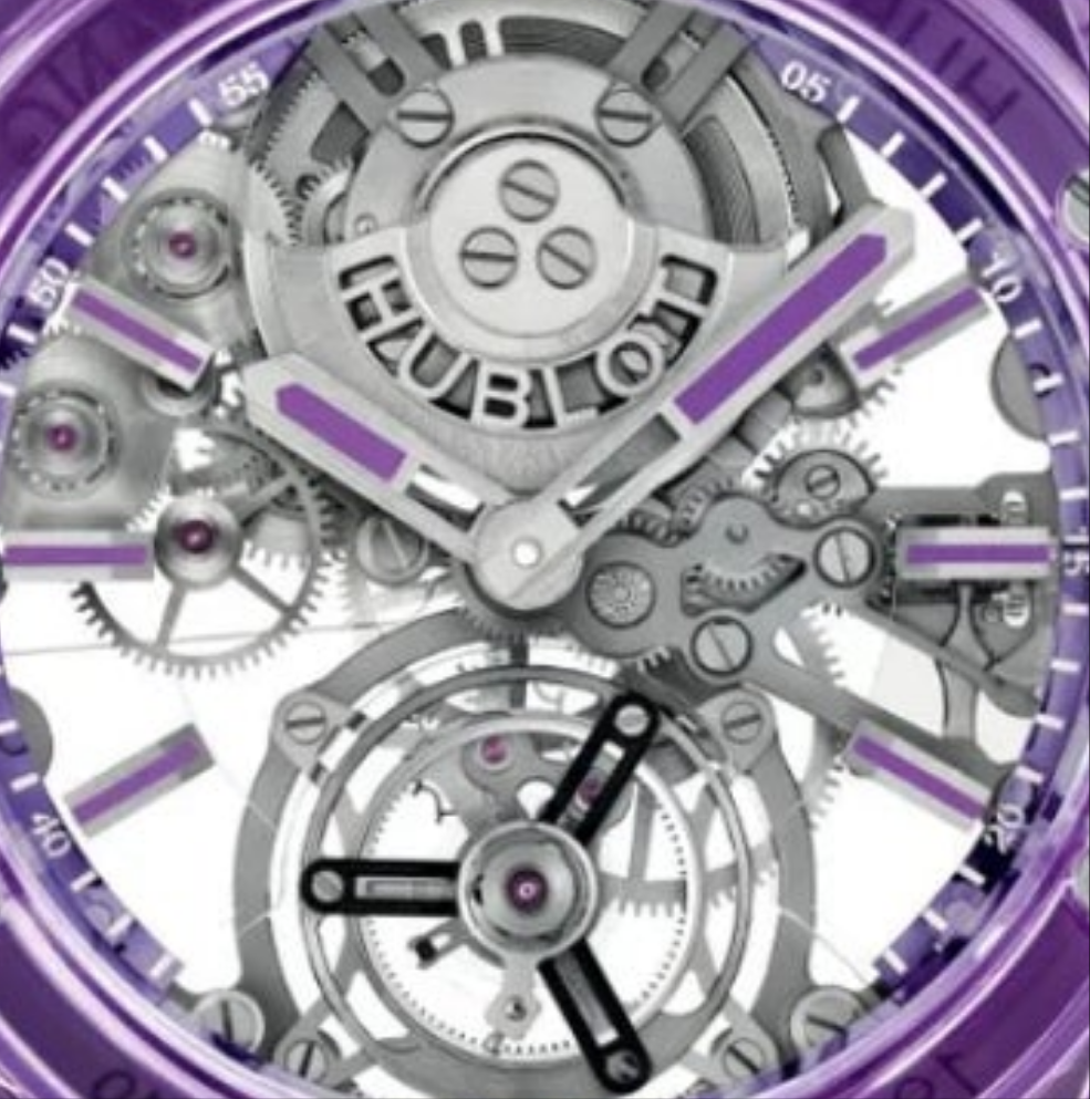 HUBLOT Big Bang Integrated Tourbillon Full Purple Sapphire 43 mm Transparent Dial Polished Purple Sapphire Crystal Bracelet 455.JM.0120.JM
Ref: 455.JM.0120.JM
