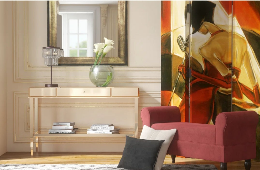 Glass Mirrored Top Console Table in Gold or Silver Tone
