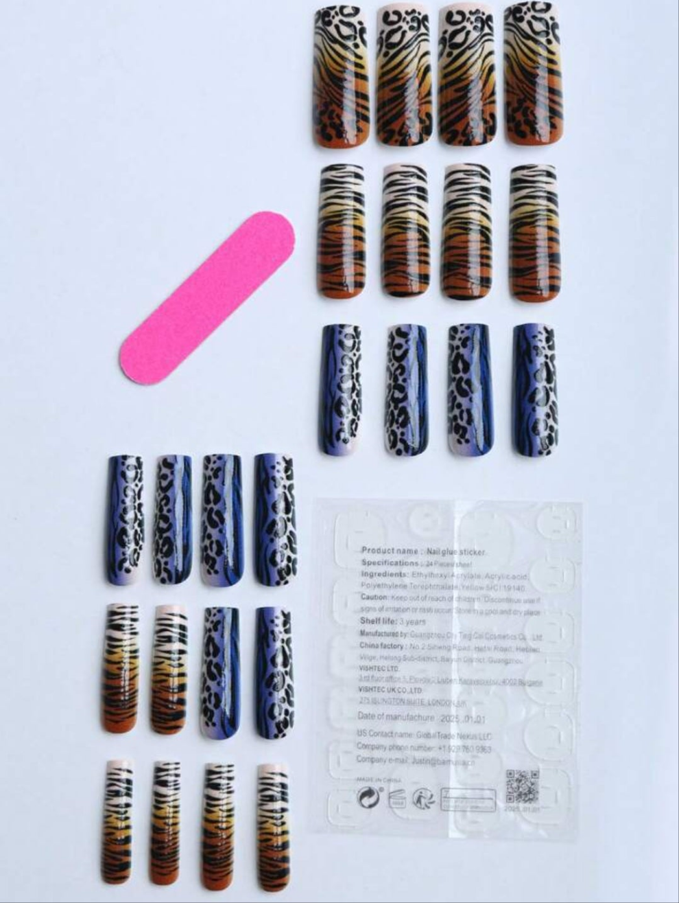 Long Acrylic glue on press on nails Zebra Leopard print