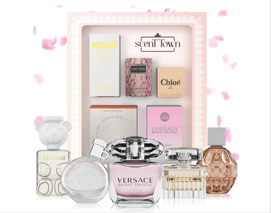 Mini Perfumes for Women (Giftset Bundle of 5) – Designer Perfume Samples for Women Packed in an Elegant Gift Box – Bundle Includes Moschino, Jimmy Choo, Chloé, Hermes & Versace