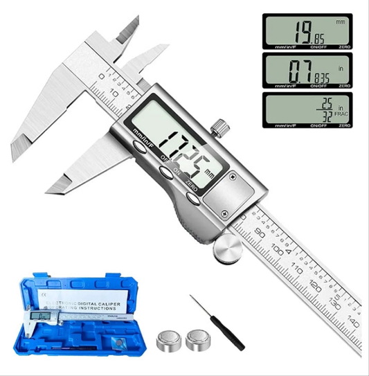 Digital Caliper Measuring Tool, Stainless Steel Vernier Caliper Digital Micrometer with Large LCD Screen, Easy Switch from Inch Metric Fraction, 6 Inch Caliper Tool for DIY/Household