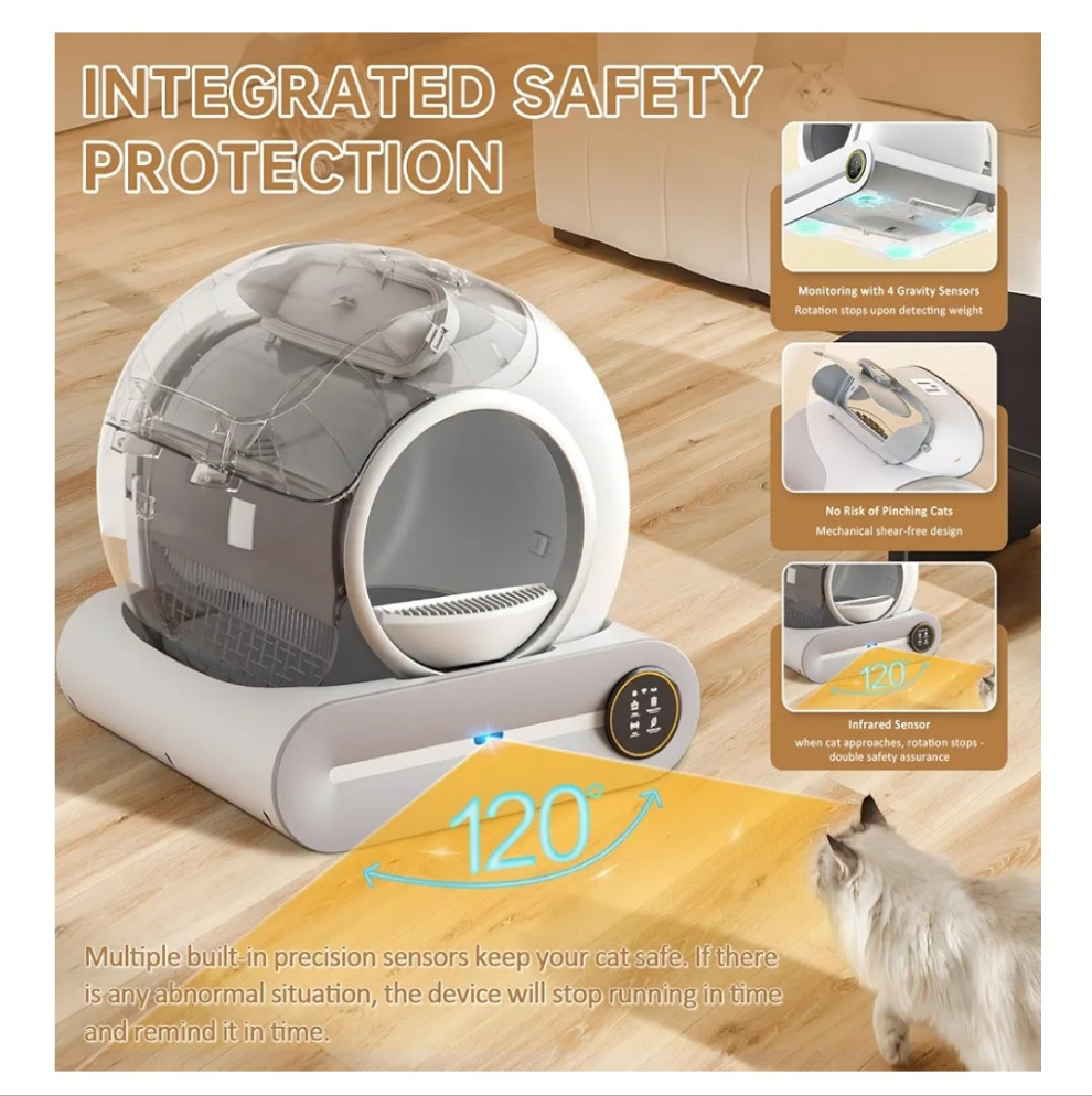 Self Cleaning Litter Box, Automatic Cat Litter Box Self Cleaning for Multiple Cats, 65L+9L Robot, 3 Rolls Grabage Bags, Negative ion Deodorization, APP Control, Toilet Monitoring