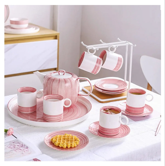 Porcelain Tea Sets Service Tea Set for Adults Coffee Cup and Saucer Set Afternoon Tea Set with Tea Tray, Teapots