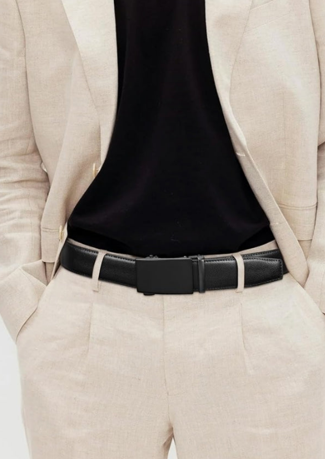 Mens Ratchet Belt Leather 1 3/8'' Adjustable Belts for Mens Dress Casual Jeans Comfort Trim to Fit