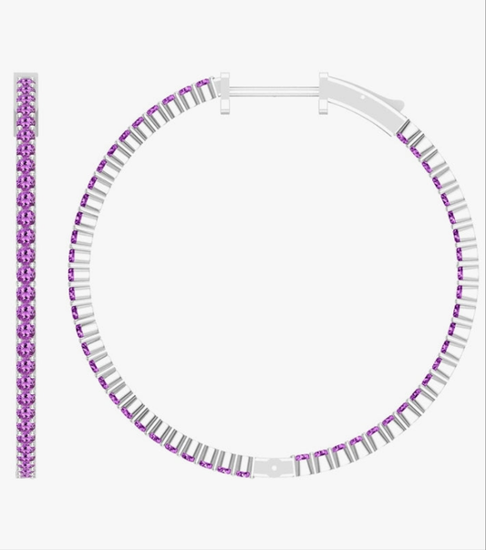 Diamond Classic Thin Inside Out Hinged Post Hoop Earrings for Women in 925 Sterling Silver