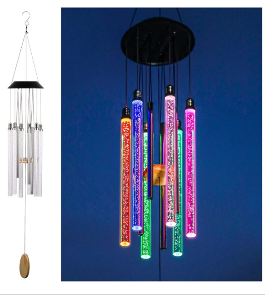 Solar Wind Chimes for Outside, DesGully 6 LED Tubes Color Changing Outdoor Clearance Unique Garden Decor Colorful Patio, Gifts for Her/Him (37" Long)