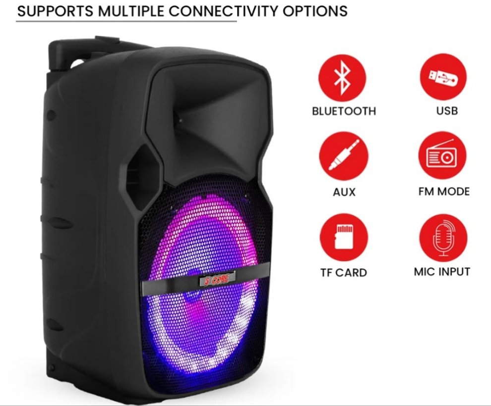 Party Speaker Bluetooth 400W Big Powered Rechargeable Outdoor PA DJ System w 2 Wireless Mics