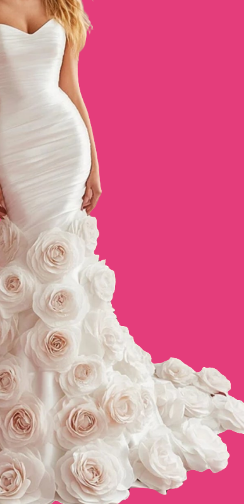 Strapless 3D Floral Fishtail Maxi Dress-White [Custom-Made]