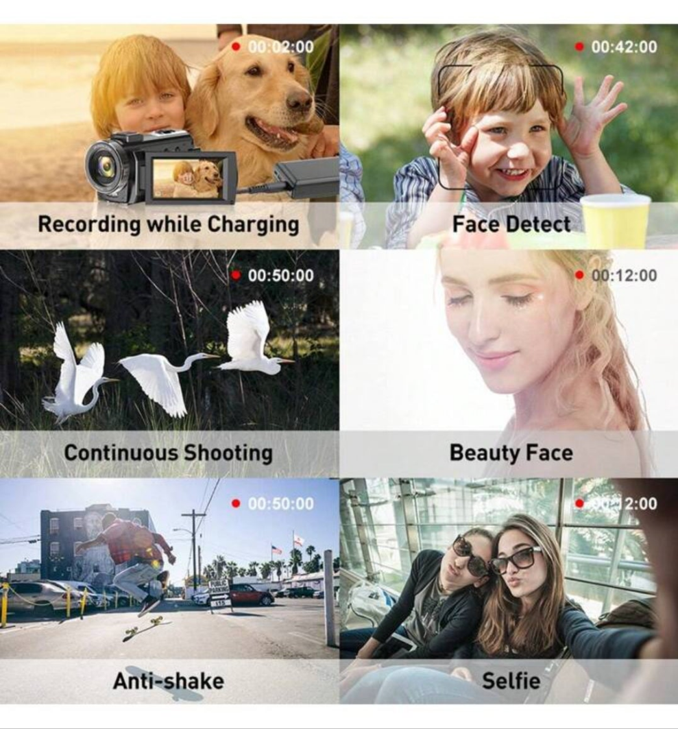 Nicamery Video Blogging Camera Recorder FHD 1080P 24.0MP 3.0 Inch 270 Degree Rotatable Screen 16X Digital Zoom Camcorder With Microphone, Remote Control And 2 Batteries