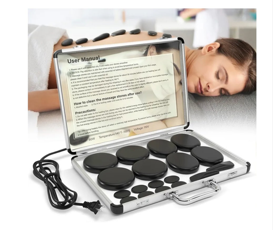 Hot Stones Massage Set, 18 Pcs Basalt Hot Stones with Heater Kit for SPA Portable Bianstone Massage Rocks Heating Box for Home Spa Warming, Relaxing, Healing, Pain Relief