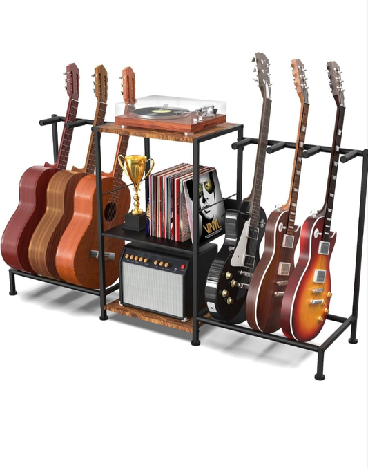 Guitar Stand for Acoustic Multiple Guitars Holder with 3-tier Storage Shelf, Guitars Display Rack Guitar Amp Accessories with Soft-Padded Protect Multi Guitar Stand for Home Studio Music Room