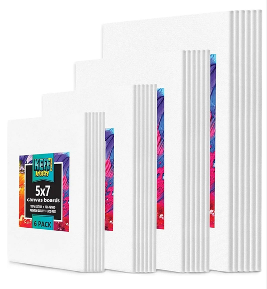 24-Pack Bulk Canvas for Painting, 6 of 5x7, 8x10, 9x12, 11x14 Canvas Boards for Painting, Art Supplies for Adults & Kids - 100% Cotton Primed Painting Canvas for Acrylic, Oil, Watercolor, Tempera