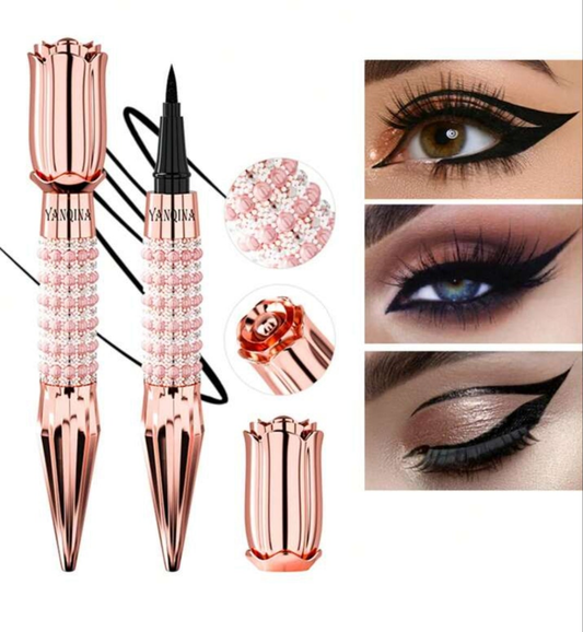 Long-Lasting Black Liquid Eyeliner Pen with Rhinestone Bronzing Effect - Waterproof and Sweat-Proof Eye Makeup Tool