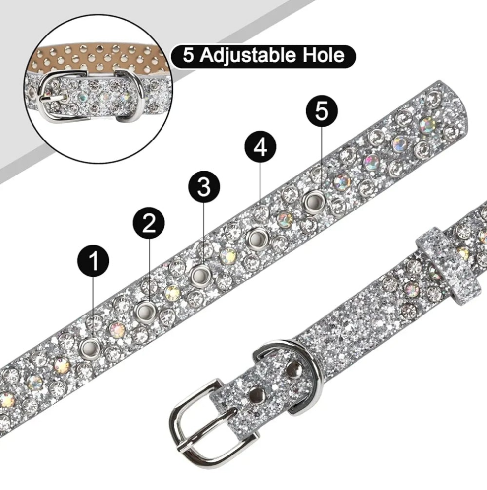 Rhinestone Dog Collar, Silver Bling Diamond Pet Collars with Leash for Small Medium Large Dog, Glitter Dog Collar with Rhinestone Sparkly Crystal Collar for Male Female Dog