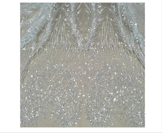 1 Yard Long 130cm Wide Bridal Lace Fabric - Silver Beading and Sequins Lace Fabric Accessories
