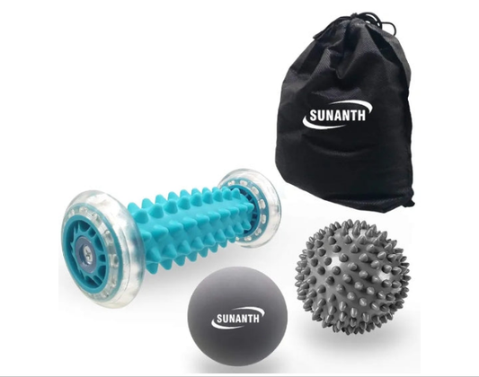 Foot Massager Roller,Massage Lacrosse Ball,Spiky Ball Therapy Set for Relieve Plantar Fasciitis,Heel & Foot Arch Pain and Deep Tissue Massage
