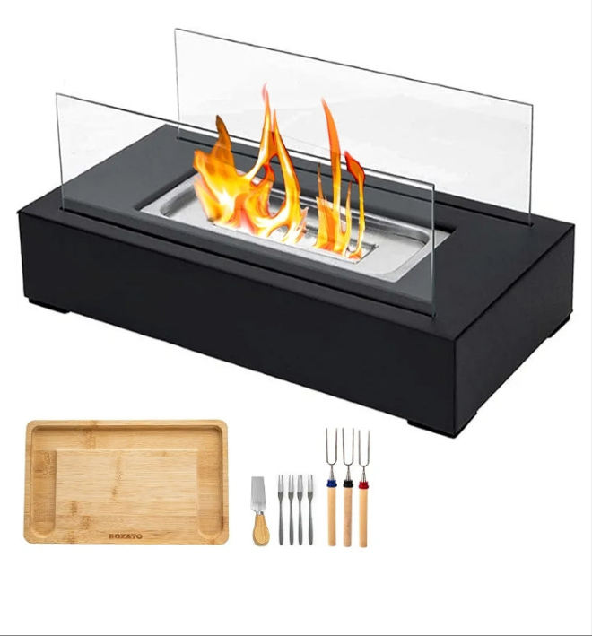Tabletop Fire Pit with Smores Maker Kit Portable Indoor/Outdoor Mini Small Fireplace Table Top Decor Home Patio Gifts for Women Mom Her Wedding Housewarming Christmas Birthday White Elephant Gift