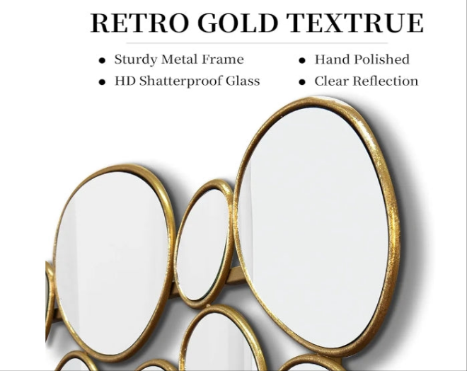 Large Accent Mirror - Pebble Designed Decorative Mirror 23×51 Inch Metal Framed Wall-Mounted Mirror for Entryway Living Room (Gold)