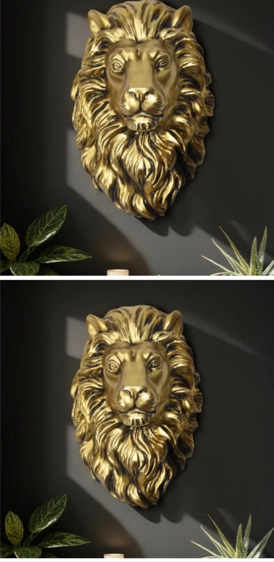 2 Gold Wall Sculptures Animal Heads Art Resin Vintage Living Room Office Lion Wall Decor 4.5x2.5x6.5 Inch