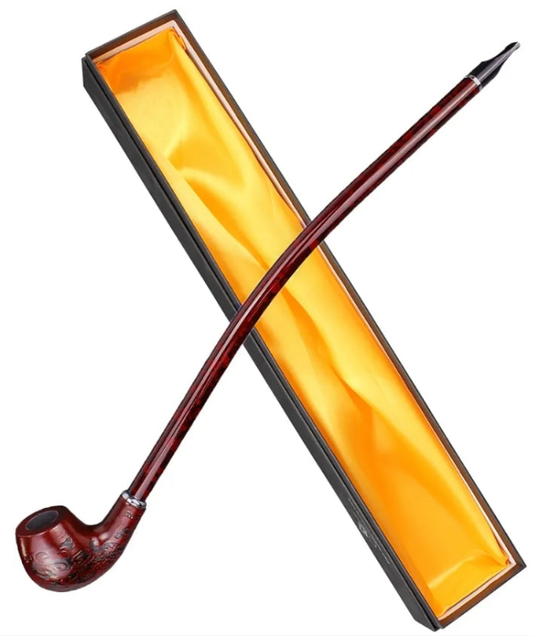 13" Long Churchwarden Tobacco Pipe Wooden Long Stem Smoking Pipe with Gift Box, Pattern Random