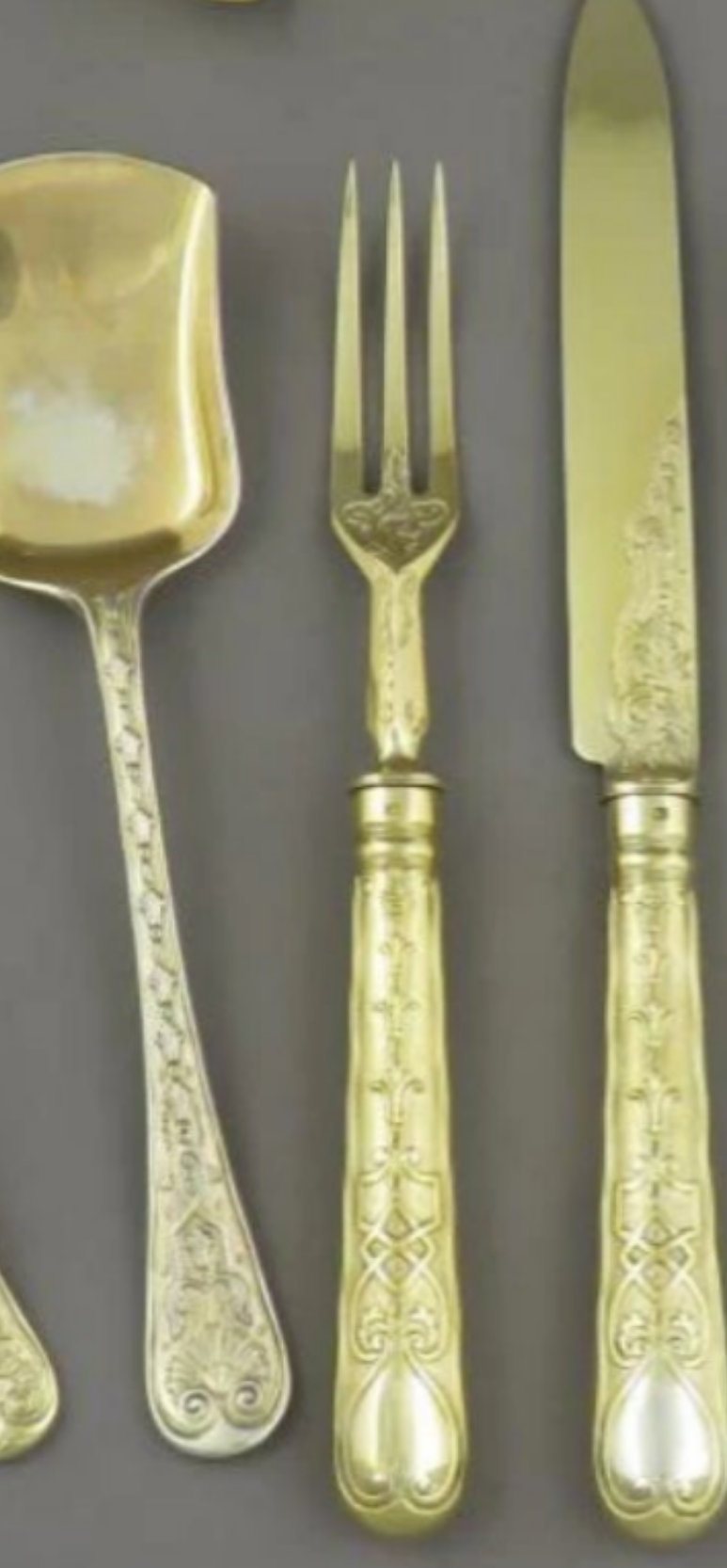 Elizabethan Pattern Silver Gilt Flatware Service for 18