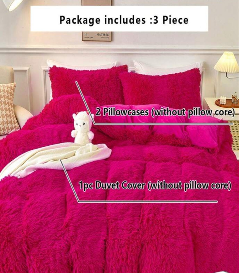 3Pcs Bedding Plush Shaggy Duvet Cover Set Warm Fluffy Faux Fur Duvet Cover With Pillowcases (1pc Faux Fur Duvet Cover+2pcs Pillowcases) Bedding Set For Bedroom Guest Room King Queen Full Twin Size Crystal Velvet Boho Bedding With 1 D3Pcs Bedding Plush Sha