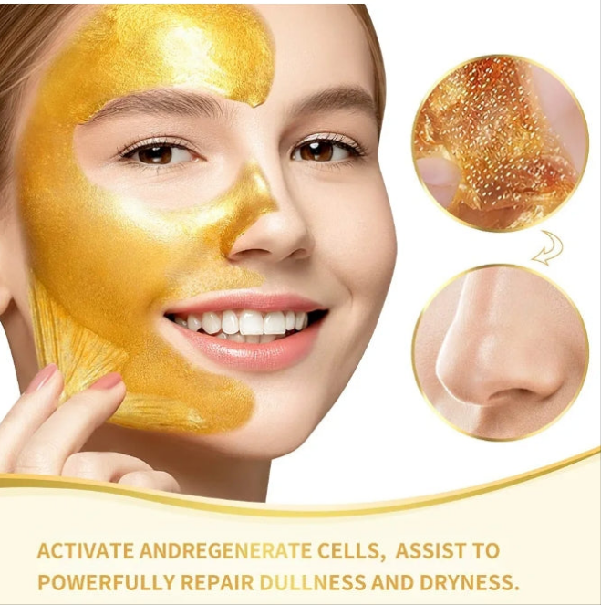 , 24K Gold Peel Off Mask, Gold Facial Mask Anti-Aging, Deep Cleansing, Reduces Fine Lines＆ Wrinkles Great for All Skin, With Blackhead Remover Extractor Tools Kit & Mask Brush