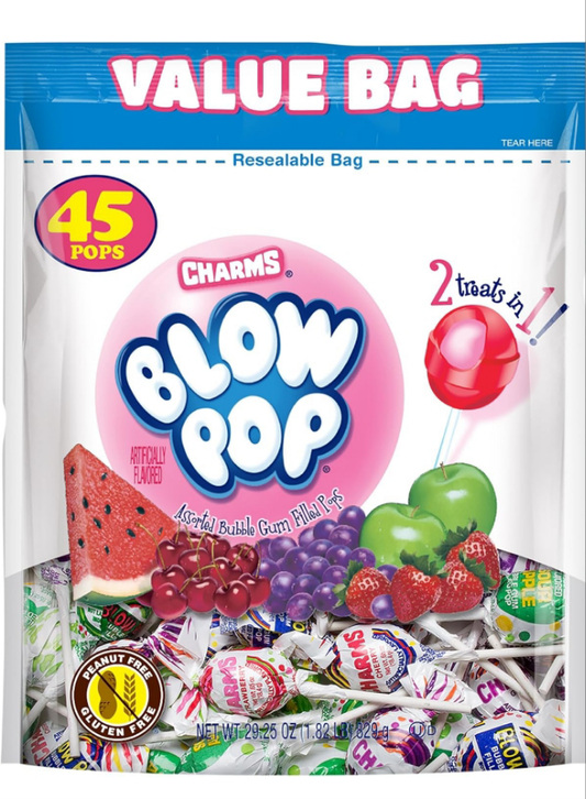 Charms Blow Pops, Assorted Flavors, 45 Count - 29.25 Ounce Bag (Packaging may vary)