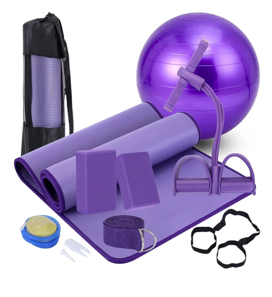 Yoga Mat Set,Yoga Mat with Carrying Strap,Yoga Blocks 2 Pack with Yoga Strap,Yoga Ball,Ankle Puller,11-Piece Yoga Kits and Sets ,Yoga Starter Kit for Women Men kids