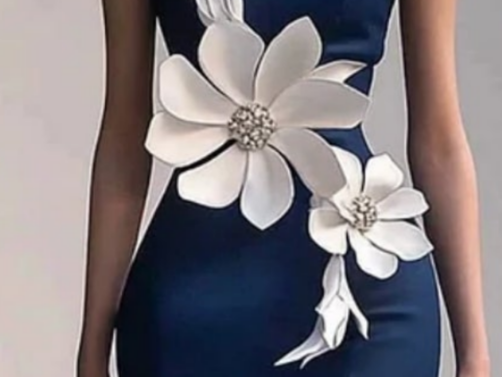 3D Floral Rhinestone Strapless Layered Maxi Dress-Navy Blue [Custom-Made] COCOMONEY