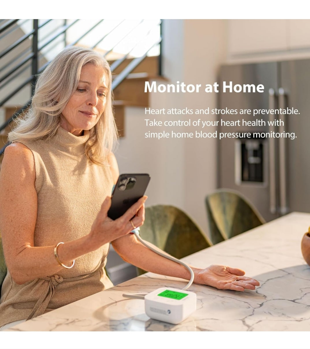 Blood Pressure Monitor with Wide Range Cuff That fits Standard to Large Adult Arms, Bluetooth Compatible for iOS & Android Devices
