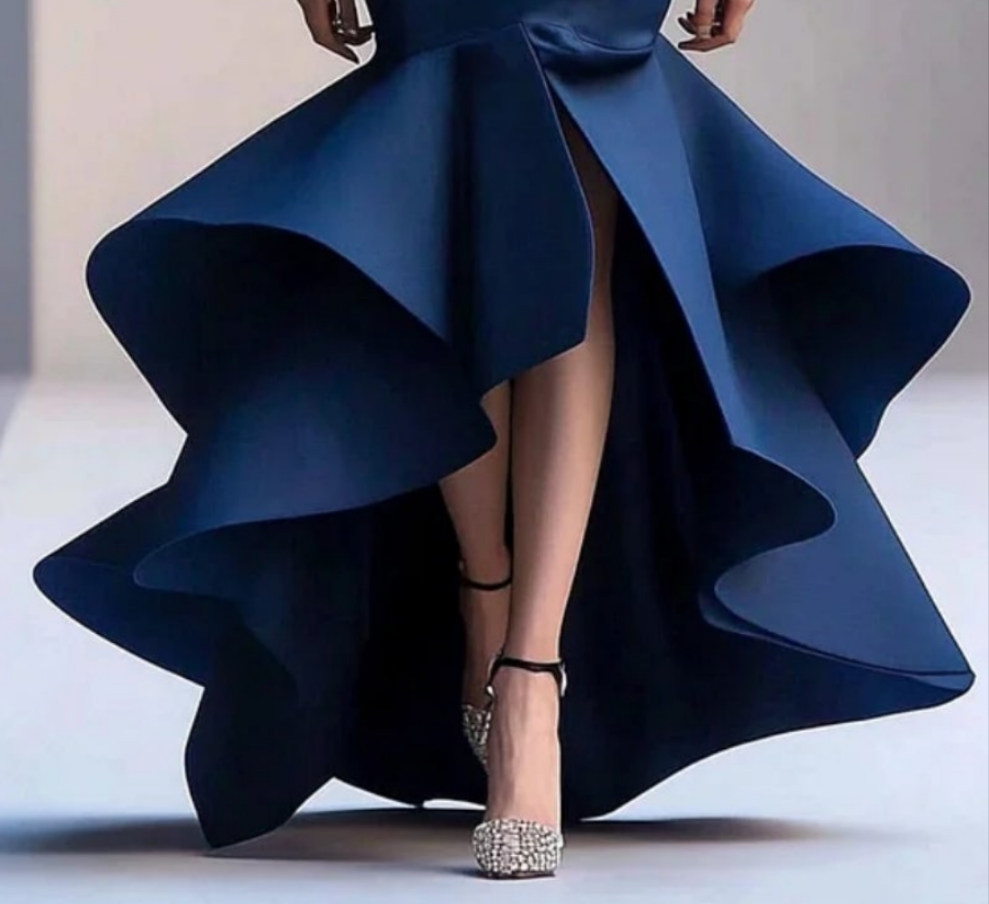 3D Floral Rhinestone Strapless Layered Maxi Dress-Navy Blue [Custom-Made] COCOMONEY