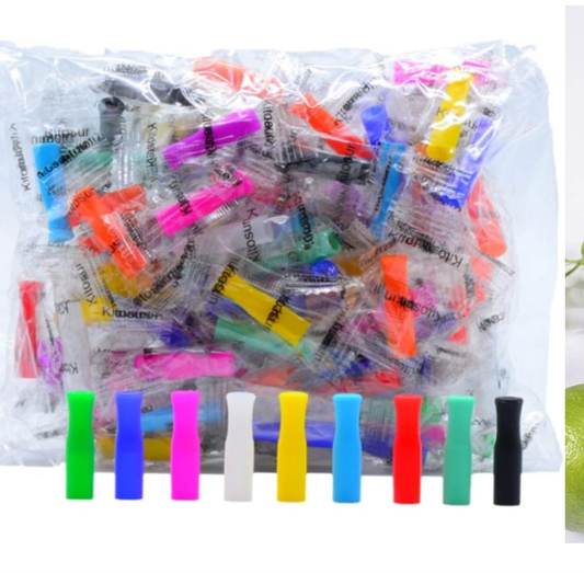 100pcs Straw Tips Reusable Silicone Straws Tips for Meta Several Colors Food Grade Covers Individually Wrapped Silicone Fits for Regular 1/4 Inch Wide Stainless Steel Straws