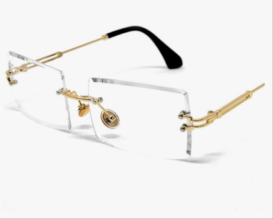 Luxury Rimless Designer Square Retro Gold Wire Metal Frame Clear Lens Eye Glasses Unisex Trendy Rectangle Frameless Hip Hop Glasses For Men And Women