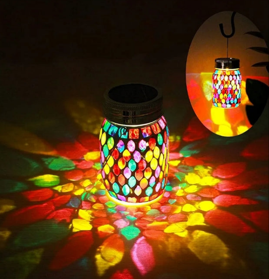 Mosaic Solar Lights Outdoor Hanging Lanterns, Rechargeable Mosaic Solar Lanterns， Outdoor Waterproof Solar Night Lights Table Lamps for Decorations