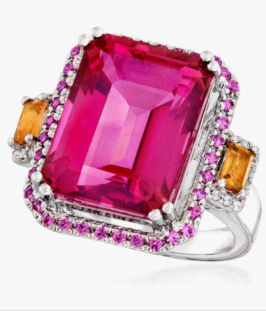 14.00 Carat Pink Topaz and .80 ct. t.w. Multi-Gemstone Ring in Sterling Silver