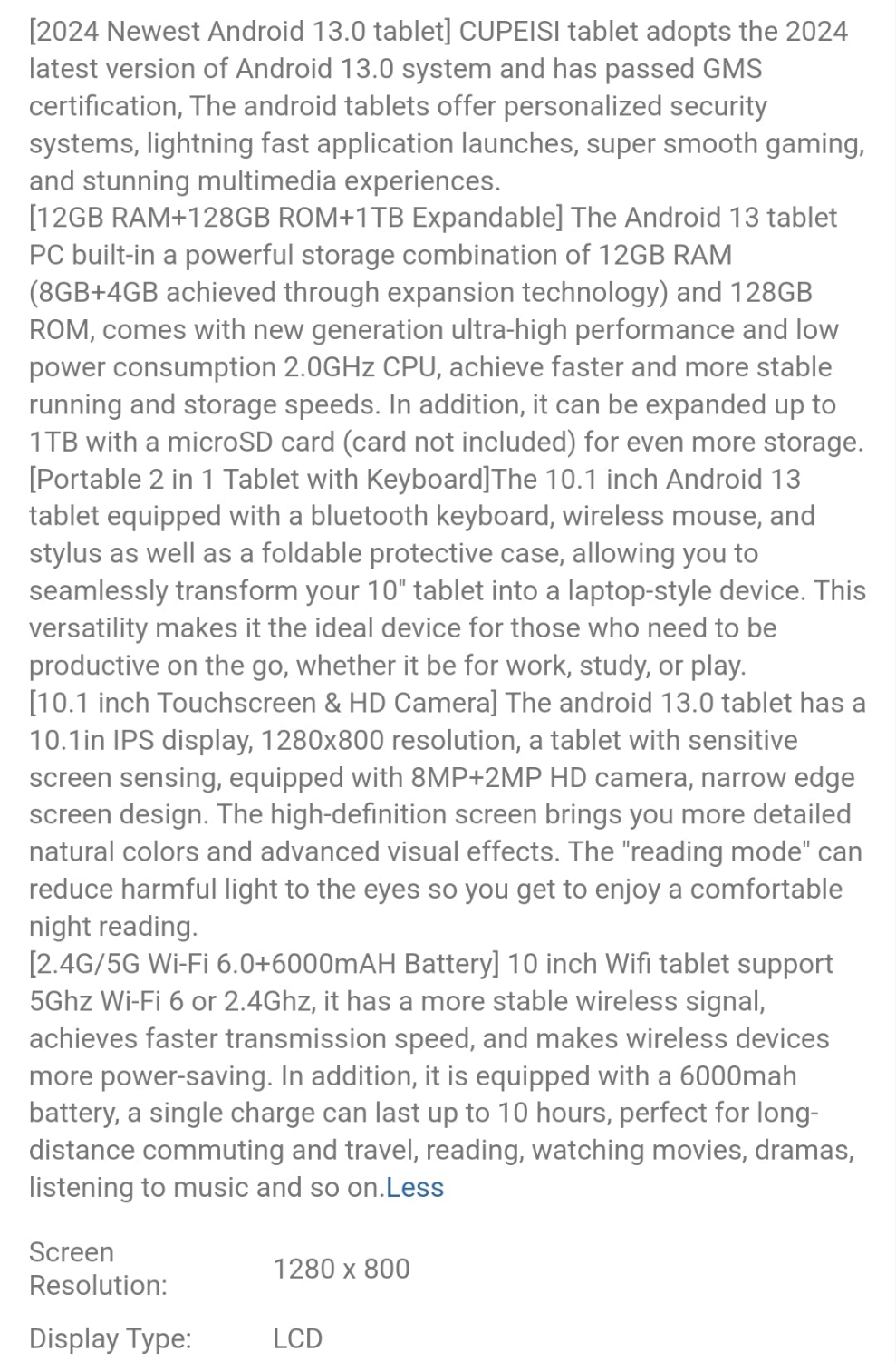 Newest Android 13 Tablet, 10 Inch 12GB RAM+128GB ROM/ 1TB Expand Tablet PC, 2 In 1 Tablets With Keyboard/ Mouce/ Case/ Stylus, Quad-Core 2.0Ghz Processor, 5G WiFi 6 BT 5.0, 1280*800 IPS HD Tablet