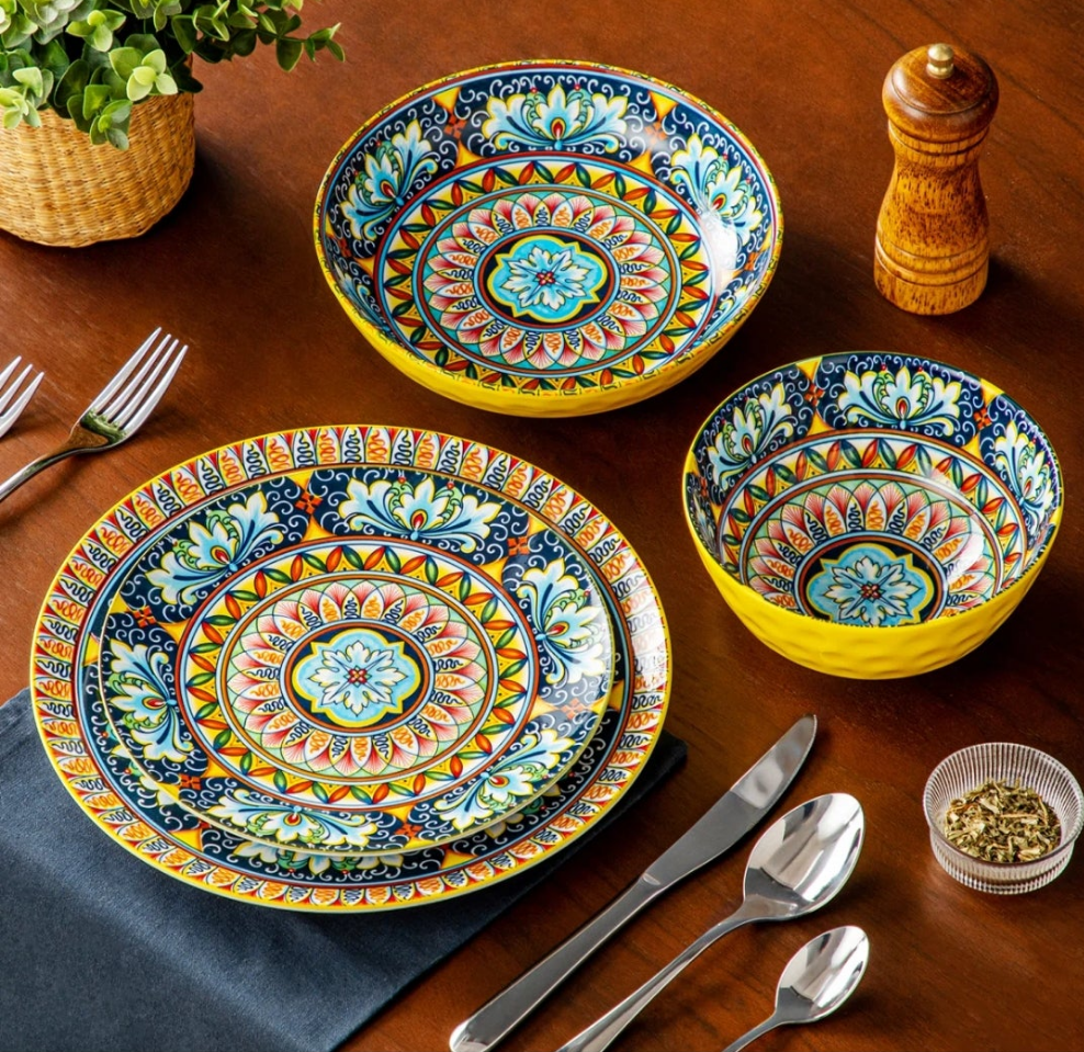 24 Piece Stoneware Dinnerware Set - Service for 6 (Set of 24) Arts design colorful works of art