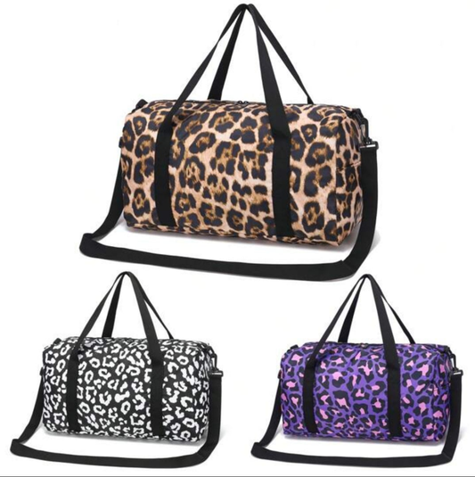 Leopard Print Versatile Travel Duffel Bag With Shoe Compartment - Large Capacity, Foldable Sports & Training Shoulder Bag